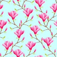 Schilderij - roze Magnolia bloemen naadloos patroon, premium print , 3 maten , Wanddecoratie - thumbnail