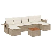 8-delige Loungeset met kussens poly rattan beige - thumbnail