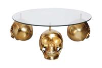 Design salontafel SKULL XXL 90cm goud rond glazen blad metalen schedel handgemaakt - 43496 - thumbnail