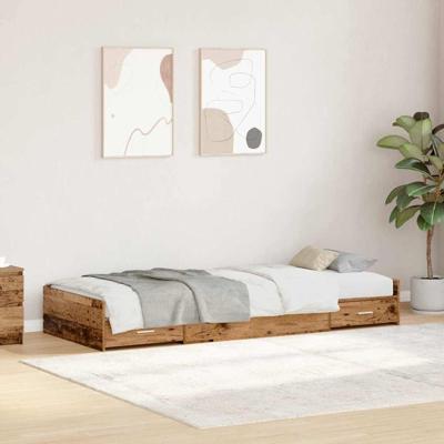 Opbergbedframe met hoofdeinde Oud Hout 80 x 200 cm Bewerkt hout