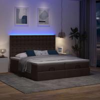 Ottoman bed met matrassen en LED's 180x200cm stof donkerbruin - thumbnail