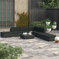 8-delige Loungeset met kussens poly rattan zwart - thumbnail