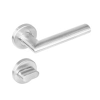 Deurkruk 1283 Girona op rond rozet staal met 7mm nok RVS + WC8 - thumbnail