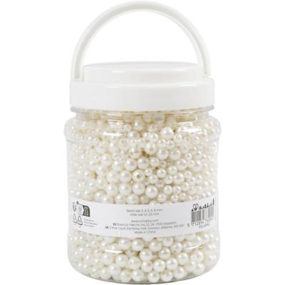 Creativ Company Waskralen, d 3-8 mm, gatgrootte 1,3-2,5 mm, ca. 5000, wit parelmoer, 430 gr, 700 ml/ 1 doosje