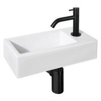 Differnz Ravo fonteinset - 38.5x18.5x9.5cm - Rechthoek - 1 kraangat - Gebogen matte zwarte kraan - Keramiek Wit SW499009/SW529054/SW542371/SW796275 - thumbnail