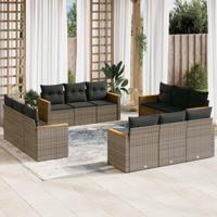 12-delige Loungeset met kussens poly rattan grijs - thumbnail