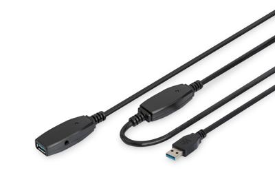 Digitus DA-73106 USB-kabel USB 3.2 Gen1 (USB 3.0 / USB 3.1 Gen1) USB-A stekker, USB-A bus 15.00 m Zwart Afgeschermd, Afgeschermd (dubbel)