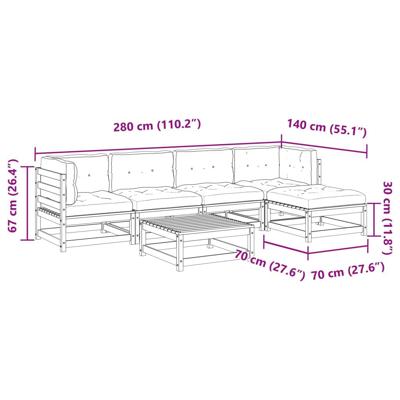 6-delige Loungeset met kussens geïmpregneerd grenenhout