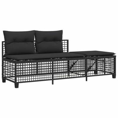 3-delige Loungeset met kussens poly rattan zwart