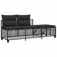 3-delige Loungeset met kussens poly rattan zwart - thumbnail