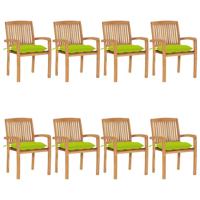 Tuinstoelen stapelbaar 8 st met kussens massief teakhout - thumbnail