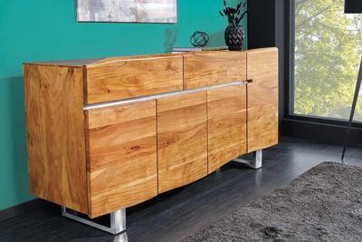 Massief boomstamdressoir MAMMUT 170cm acacia sledeonderstel van roestvrij staal - 36555