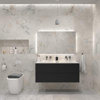 Badkamermeubelset Gliss Design Hera Mat Zwart 120cm 4 Laden Zwart Schoolkrijt (Keuze Wastafel)