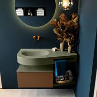 MONDIAZ RIVA 100cm badmeubel onderkast / planchet kleur Rust met 1 lade. Wastafel DULCET links 0 kraangaten kleur Army. - thumbnail