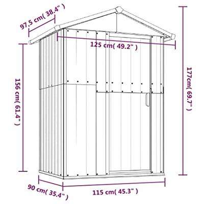 VidaXL Tuinschuur 126x97,5x177 cm gegalvaniseerd staal antracietkleur