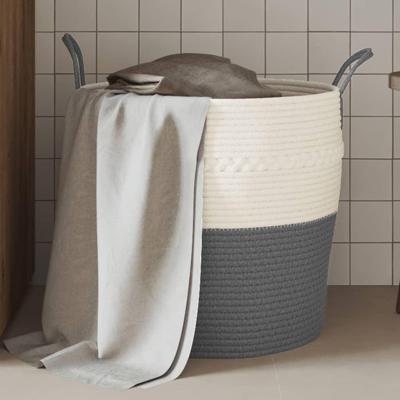 VidaXL Opbergmand ø 43x38 cm katoen grijs en wit VidaXL Opbergmand ø 43x38 cm katoen grijs en wit