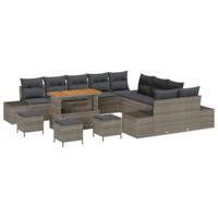 Tuinbankenset met kussen 14 pcs Grijs poly rattan - thumbnail