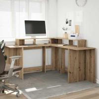 Bureau met LED-verlichting 152x152x91 cm hout artisanaal eiken - thumbnail