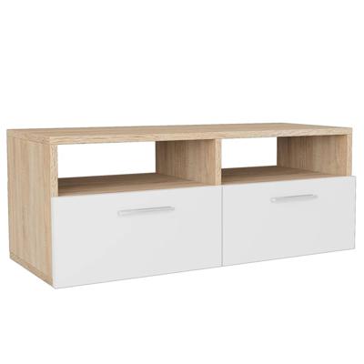Tv-meubel 95x35x36 cm bewerkt hout eikenkleurig en wit