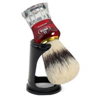 Omega scheerkwast hi-brush synthetisch haar met dassenhaareffect rood/transparant handvat 11cm - thumbnail