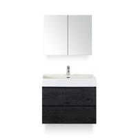 Maxx XL Badmeubelset 80 cm - Black Oak - Wastafel Kube 1 kraangat - met Spiegelkast - thumbnail