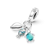 Pandora 791697C01 Hangbedel Fish-Sea Turtle-Conch zilver-muranoglas-emaille turquoise - thumbnail