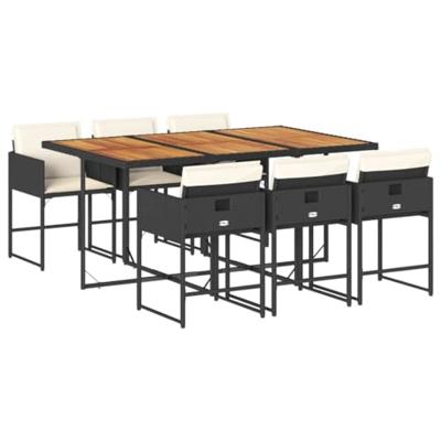 7-delige Tuinset met kussens poly rattan zwart