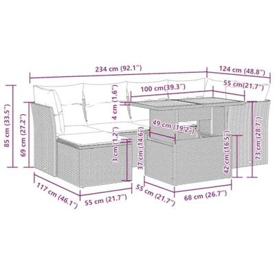 7-delige Loungeset met kussens poly rattan grijs