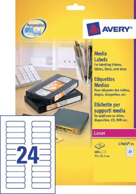Etiket Avery L7665-25 72x21.2mm voor media tape's 600 etiketten