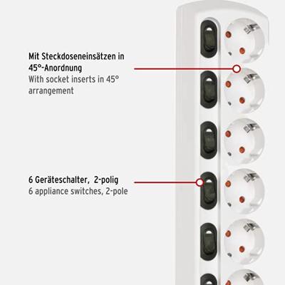 Brennenstuhl Individueel schakelbare contactdoosstrook 6-voudig wit