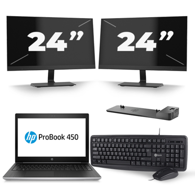 HP ProBook 450 G5 - Intel Core i5-8e Generatie - 15 inch - 16GB RAM - 256GB SSD - Windows 11 + 2x 24 inch Monitor