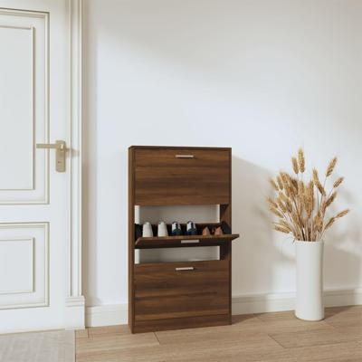 VidaXL Schoenenkast 59x17x108 cm bewerkt hout bruin eikenkleur VidaXL Schoenenkast 59x17x108 cm bewerkt hout bruin eikenkleur