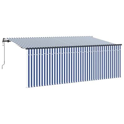 VidaXL Inklapbaar zonnescherm blauw en wit 350 x 200 cm