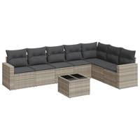 8-delige Loungeset met kussens poly rattan lichtgrijs - thumbnail