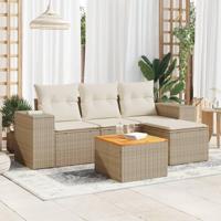 5-delige Loungeset met kussens poly rattan beige - thumbnail