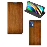 Motorola Moto G9 Plus Book | Wallet Case | Donker Hout - thumbnail