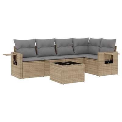 5-delige Loungeset met kussens poly rattan beige - thumbnail