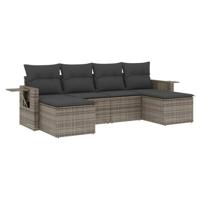 6-delige Loungeset met kussens poly rattan grijs - thumbnail