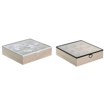 Box for Infusions DKD Home Decor Blauw Wit Zwart Natuurlijk Metaal Kristal Hout MDF 24 x 24 x 6,5 cm (2 Stuks)