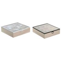 Box for Infusions DKD Home Decor Blauw Wit Zwart Natuurlijk Metaal Kristal Hout MDF 24 x 24 x 6,5 cm (2 Stuks) - thumbnail
