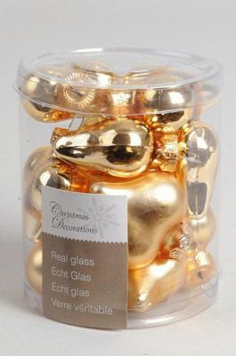 Decoris kerstballen set glas hart 12st licht goud 4cm