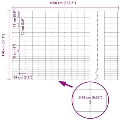 VidaXL Wilde hek warm verzinkt 1000 x 150 x 0.18 cm ijzer