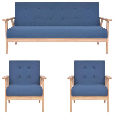 3-delig Bankstel stof blauw