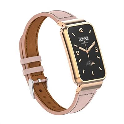 Classic leren bandje met case - Roze - Xiaomi Smart band 7 Pro