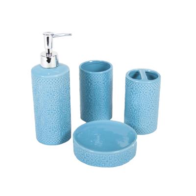 Gebor - Leuke Keramische Badkamer Set 4-delig – Keramisch - Zeeppompje, Tandenborstelhouder, Zeephouder En
