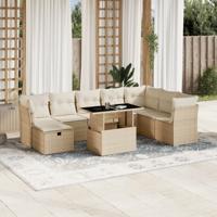 9-delige Loungeset met kussens poly rattan beige - thumbnail