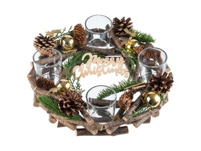 LIVARNO home Kerstkrans met 4 waxinelichthouders (Goud) LIVARNO home Kerstkrans met 4 waxinelichthouders (Goud)