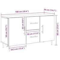 Dressoir met lade Zwart eiken 100 x 36 x 60 cm Bewerkt hout - thumbnail