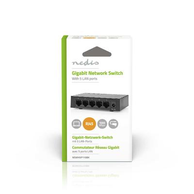 Nedis Netwerk-Switch | Bekabelde snelheid: Gigabit | Aantal ethernetpoorten: 5 - NSWH5P110BK Nedis Netwerk-Switch | Bekabelde snelheid: Gigabit | Aantal ethernetpoorten: 5 - NSWH5P110BK