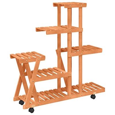 VidaXL Plantenstandaard met wielen 95x25x101 cm massief vurenhout